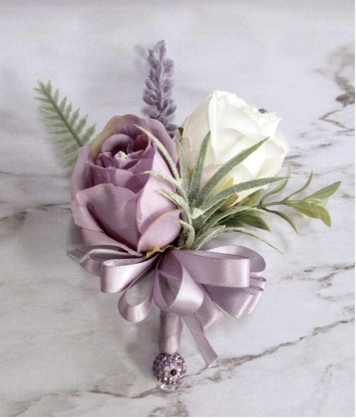 dusky mauve corsage, mother of the bride accessories in  dusky mauve